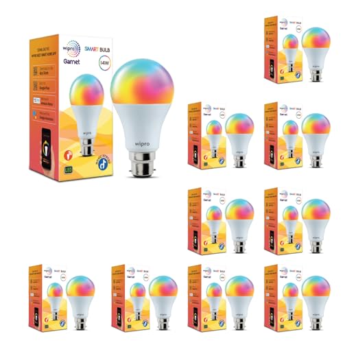wipro 14 Watt B22 WiFi Smart LED Bulb with Music Sync | 16M Colours & Shades of White | App Control | Compatible with Amazon Alexa and Google Assistan