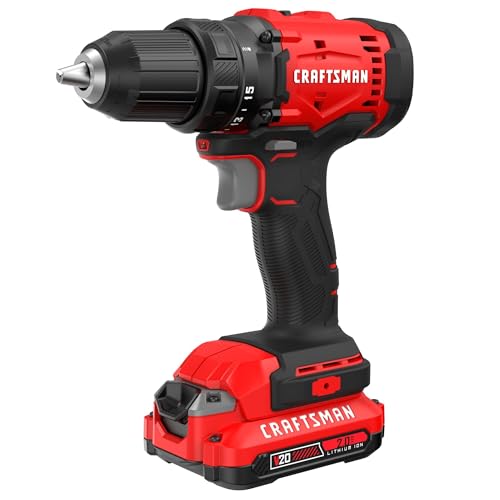 CRAFTSMAN V20 1/2 in Cordless Drill Set With 2.0 Ah Battery, Charger and Double Ended Bit, LED Light, Long Runtime, Ergo