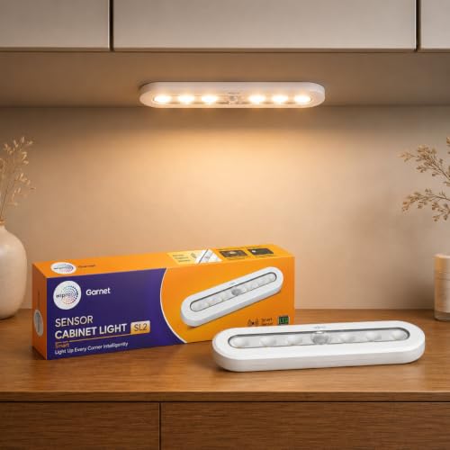 wipro Garnet Motion Sensor Cabinet Light SL2 | Neutral White | Auto On/Off Lights for Kitchen, Wardrobe & Shelf | Wireless | Magnetic Stick On | Batte