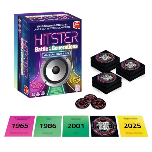 Hitster Battle of the Generations NL, Muzikale Party Bordspel, 420+ Nummers | Door de Jaren Heen, 3 Tijdperken Vinyl tot Cassette tot Streaming – App‑Verbonden Quiz voor Volwassenen & Families (NL)