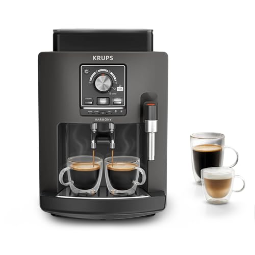 (-31%) Krups Harmony Kaffeevollautomat mit Milchaufschäumdüse, 4 Kaffeespezialitäten, intuitive Bedienung, automatische Reinigung, Doppeltassenfunktion, kompaktes Design, Coal, EA508BE0