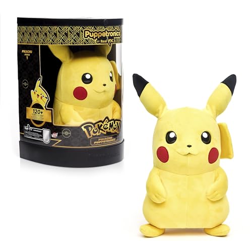 🔥 STARKER PREIS (-50%) Wow! Stuff Pokémon Pikachu Puppetronic by RealFX I Interaktive Handpuppe 40 cm I 120+ Geräusche & Aktionen I Beweglicher Mund, leuchtende Wangen, blinzelnde Augen, bewegliche Ohren I ab 8 Jahren
