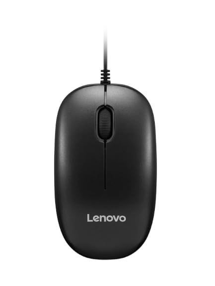 Lenovo USB-A Wired Mouse, High Resolution 1600 DPI, 1.5 m USB-A Cable, Upto 3 Million Click Life, 2-Way Scroll Wheel (up/Down), Red Optical Sensor, 0.