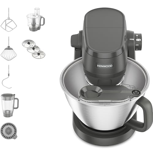 (-33%) Kenwood Multi Tasker - Küchenmaschine mit Standmixer-Aufsatz, Food Processor, Zitruspresse, 1000W, 44% leiser*, 4,3l Schüssel(1,7kg Teig), 7Stufen, Rührarm-Lift, Zubehörfach, Spritzschutz(KHC30.050GY)