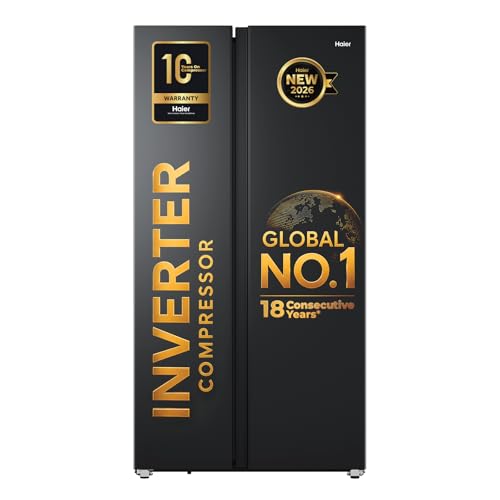 Haier 540L 3Star 2 Door Side by Side Frost Free Refrigerator|Expert Inverter|Internal Mi-com|Twist Ice Tray|Deo Fresh Technology (2026, HRS-615LB, Lux