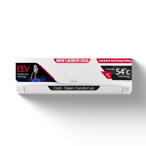 Hitachi Smart Choice 1.5 Ton 5 Star, New Star rated, Inverter Split AC (Copper, Smart View Display, 4 Way Swing, ice Clean, Anti-bacterial Filter,RAS.