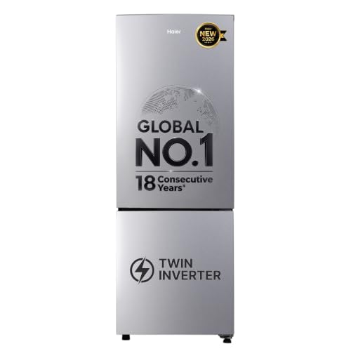 Haier 237 L 2 Star Frost Free Twin Inverter Double Door Bottom Mount Refrigerator with Extra Spacious 2X Veg Box (HEB-242EGSA-P, Moon Silver, 2026 Mod