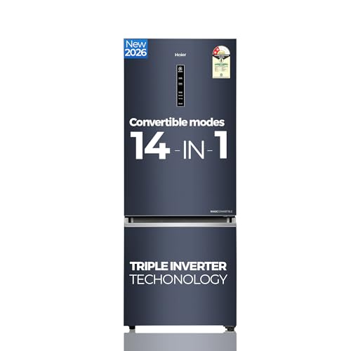Haier 325 L 2 Star Frost Free Bottom Mount Double Door Refrigerator|Convertible 14-in-1|Jhukna Mat-Bottom Freezer|Digital Display Panel|Inverter|Twist Ice Maker (2026, HEB-332GBA-P, Graphite Black)