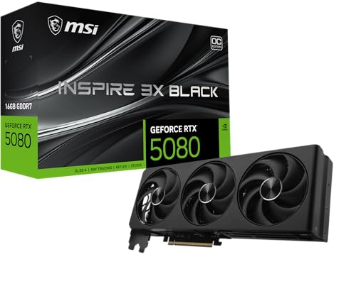 msi Gaming RTX 5080 16G Inspire 3X OC Black Graphics Card (16GB GDDR7, 256-bit, Extreme Clock 2655 MHz