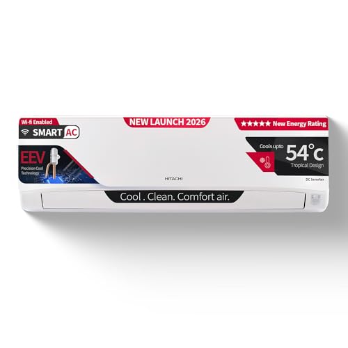 Hitachi 1.5 Ton 5 Star, New star rated, Inverter Split AC (Copper,Wi-Fi, 4 Way Swing, Hybrid Convertible, ice Clean cooling, Anti-bacterial Mesh Filte