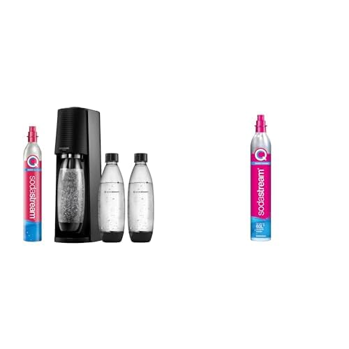 🔥 STARKER PREIS (-29%) Sodastream - Terra Wassersprudler, Quick Connect Zylindersystem, mit 2x 60L CO2-Zylinder, 3x BPA-freie 1L Flasche, spülmaschinengeeignet, Nachhaltig & reduziert Einwegplastikmüll, schwarz