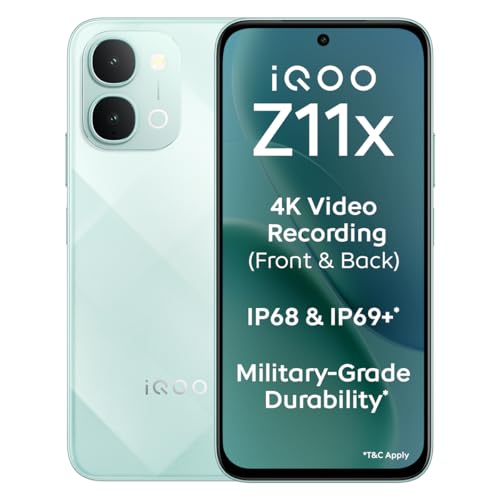 iQOO Z11x 5G (Prismatic Green, 6GB RAM, 128 GB Storage) | Dimensity 7400-Turbo Processor | 7200 mAh Battery | 4K Video Recording Front & Back | IP68 &