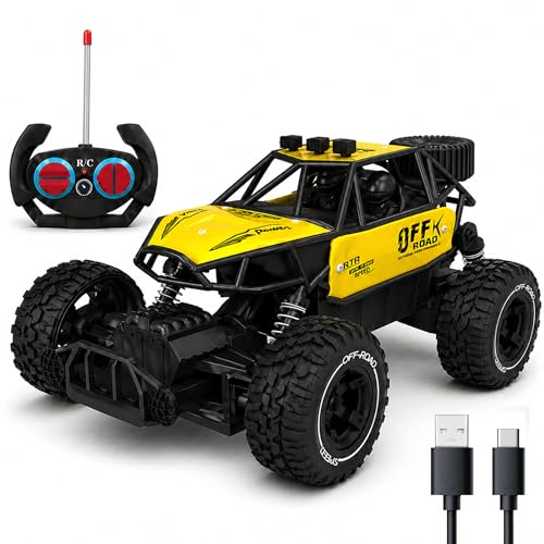 Zivvy Yellow RC Car Rock Crawler Remote Control Car with LED Headlight, Rechargeable Battery High Speed Off Road RC Car, Monster Truck Toy Car for Kid