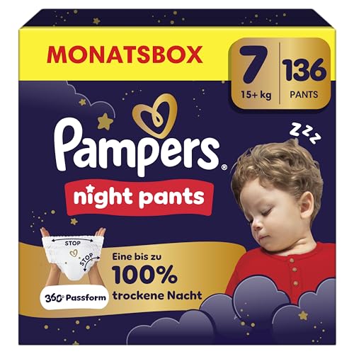 🔥 STARKER PREIS (-30%) Pampers Night Pants Größe 7, 136 Windeln, 15kg+