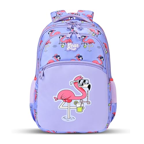 Gear Flamingo 17"/27L Large Water Resistant School Bag | Casual Backpack | Daypack | Travel Backpack | Kids Bag for Boys/Girls (Purple - Pink)