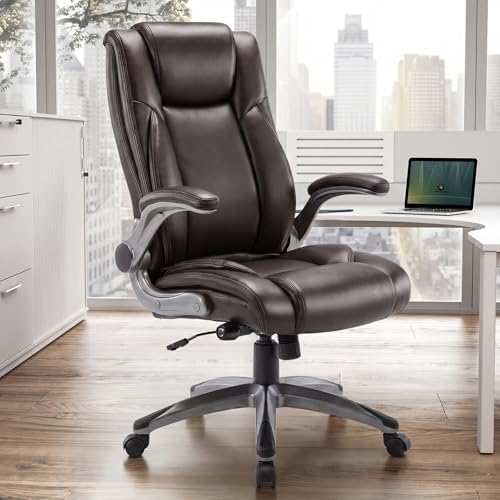(-10%) COLAMY Bürostuhl Ergonomisch, Ergonomischer Büro 360° Drehstuhl für Office, Chefsessel mit Hoher Rückenlehne, Schreibtischstuhl Lederstuhl mit Verstellbarer Neigungsverschluss, Braun