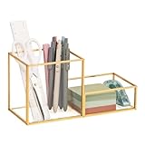 Mind Reader 2-Compartment Glass Desk Organizer with Copper Trim