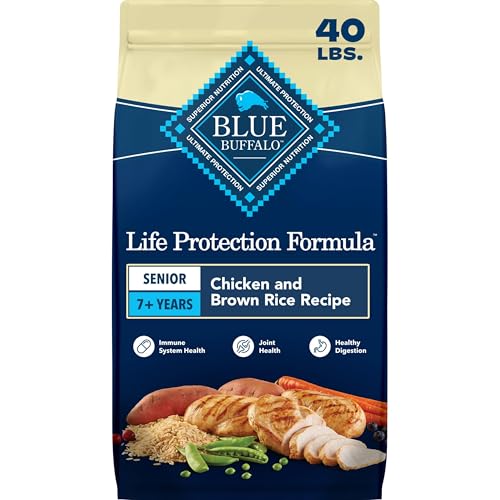 Blue Buffalo Life Protection Formula Chicken & Brown Rice Senior Dry Dog Food, Supports Immunity with Antioxidant-Rich LifeSource Bits, Promotes Healthy Muscle Development, Skin & Coat Health, 40 lbs