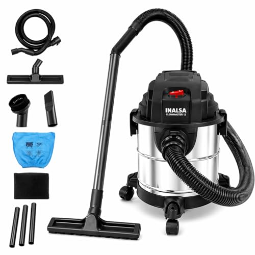 INALSA CleanMaster 12 Wet & Dry Vacuum Cleaner | 1200W High Power | 17 kPa Powerful Suction | 12L Stainless Steel Tank | Blower Function | Advanced Fi