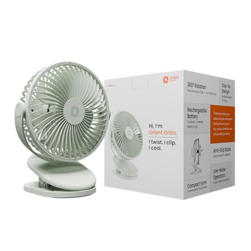 Orient Electric Orbis Rechargeable Personal Fan | 360° Rotation | 1800 mAh Battery | 4 Speed Modes with Timer | Quiet Operation | USB Type-C Charging 