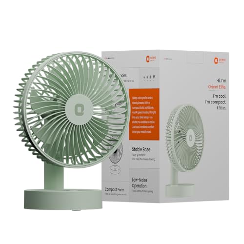 Orient Electric Elfie Rechargeable Personal Fan | 90° Adjustable Airflow | 1800 mAh Battery | 4 Speed Modes | Quiet Operation | USB Type-C Charging | 