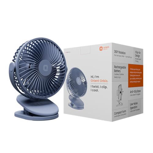 Orient Electric Orbis Rechargeable Personal Fan | 360° Rotation | 1800 mAh Battery | 4 Speed Modes with Timer | Quiet Operation | USB Type-C Charging 
