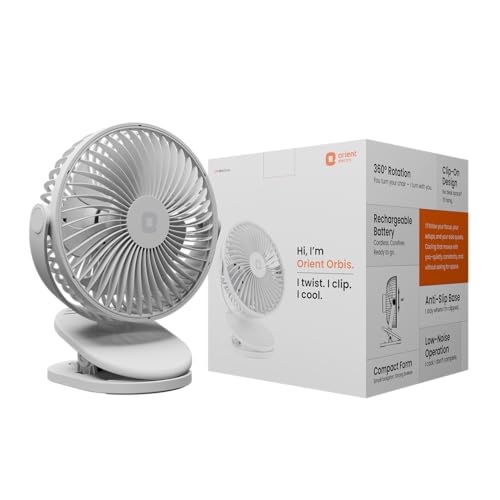 Orient Electric Orbis Rechargeable Personal Fan | 360° Rotation | 1800 mAh Battery | 4 Speed Modes with Timer