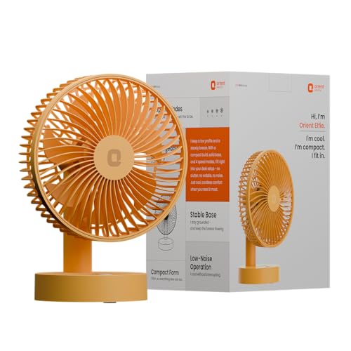 Orient Electric Elfie Rechargeable Personal Fan | 90° Adjustable Airflow | 1800 mAh Battery | 4 Speed Modes | Quiet Operation | USB Type-C Charging | 