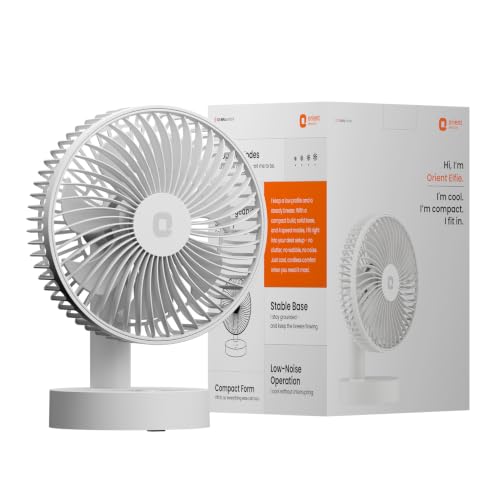 Orient Electric Elfie Rechargeable Personal Fan | 90° Adjustable Airflow | 1800 mAh Battery | 4 Speed Modes | Quiet Operation | USB Type-C Charging | 