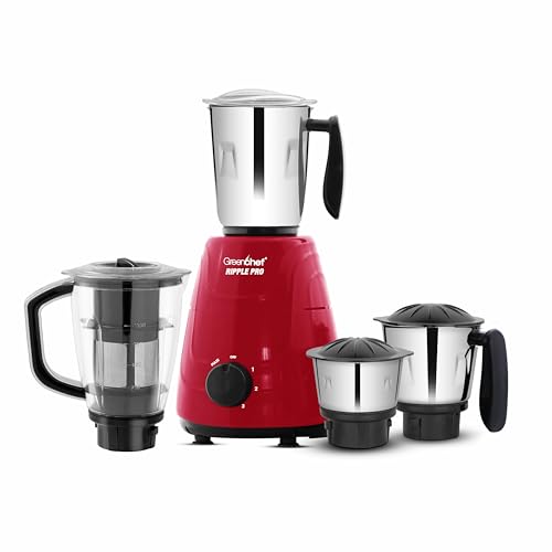 Greenchef Ripple Pro Mixer Grinder - 3 SS Jars with SS Blades,Juicer Mixer Jar,1HP power, 230-240v,18000 RPM,Red Color,ISI Certified,Heavy Duty Motor,