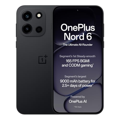 OnePlus Nord 6 | 8GB+256GB | Pitch Black | Snapdragon 8s Gen 4 | Segment's First Stable 165FPS Gaming | Segment's Largest 9000mAh Battery | Most 