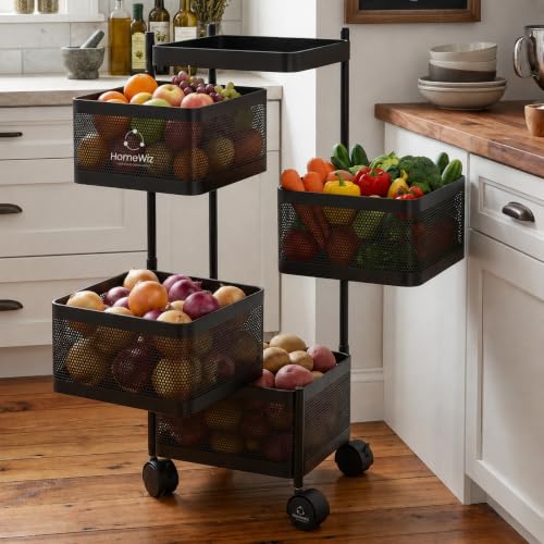 HomeWiz Square Kitchen Rack 4- Layer | Lifetime Usage Heavy Duty Steel Trolley | Kitchen Storage | Onion Potato Rack For Kitchen | Multipurpose Storag