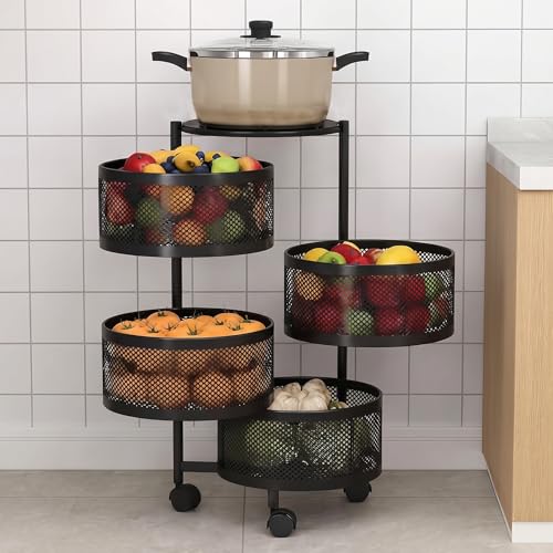 HomeWiz Round Kitchen Rack 4- Layer | Lifetime Usage Heavy Duty Steel Trolley | Kitchen Storage | Onion Potato Rack for Kitchen | Multipurpose Storage