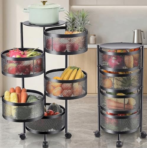 HomeWiz Round Kitchen Rack 5- Layer | Lifetime Usage Heavy Duty Steel Trolley | Kitchen Storage | Onion Potato Rack for Kitchen | Multipurpose Storage