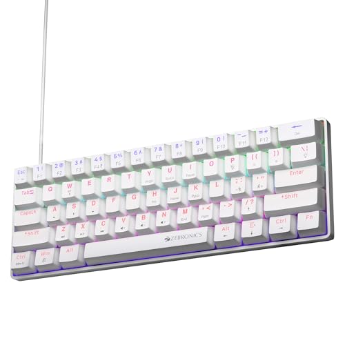 Zebronics Mechanical Keyboard, Silent Linear Red Switches, 61 Keys Layout, 26 Key Anti Ghosting, Double Shot Keycaps, 17 LED Modes, Media Controls, 1.
