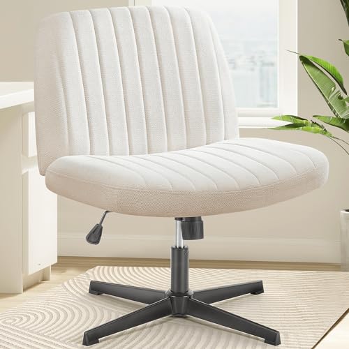 OLIXIS Criss Cross Legged Chairs Armless No Wheels Wide Seat Height Adjustable Swivel Padded Fabric Home Office Desk Cha