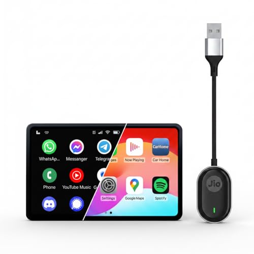 JioCarSync| Wired to Wireless Converter for Apple Carplay & Android Auto| For cars with wired Carplay &Android Auto Only| Premium Metal Body| Bluetoot