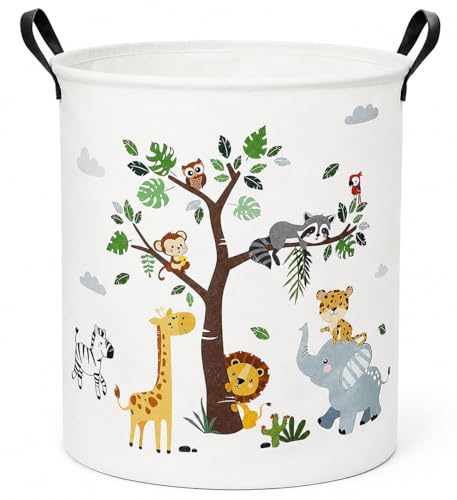 Round Panda Print Laundry Hamper Storage Basket | Foldable Clothes Organizer Bin with Handles | Cotton Fabric Laundry Basket for Clothes, Toys & Nurse