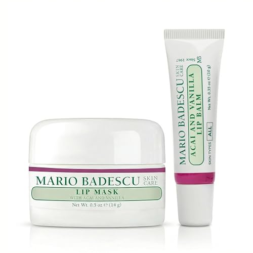 Mario Badescu Day to Night Duo – Acai Berry Flavored Hydrating Lip Balm & Acai Vanilla Overnight Lip Mask for Soft, Smooth, Nourished, Moisturized Lips, Daytime & Overnight Care