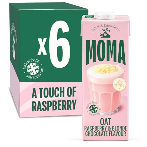 MOMA - Raspberry & Blonde Chocolate Flavoured Oat Drink - LIMITED EDITION - 1L x 6 • 100% Plant Based & Vegan • Gluten & Nut Free • With Real Raspberries • Made with British Oats • Indulgent & Creamy