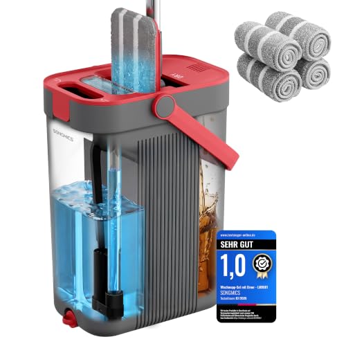 (-24%) SONGMICS Wischmopp-Set mit Eimer, Bodenwischer, 4 Mikrofaserbezüge