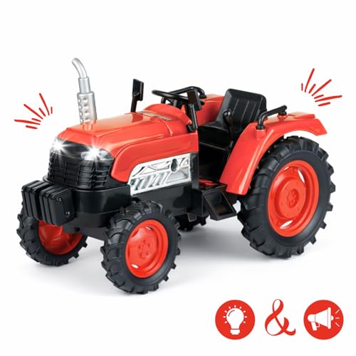 Farm Tractor Toy for Kids with Lights & Sound| Push-Back Action Farming Vehicle| Durable ABS Plastic Tractor Toy for Boys & Girls (3+ Years)|Red