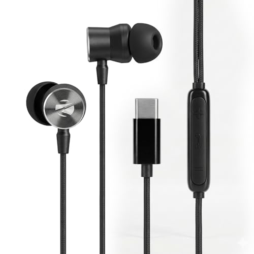 Zebronics Type-C Wired in-Ear Earphones, 10mm Neodymium Drivers, in-line Mic with Volume Control, Magnetic Earbuds, 1.2m Durable Cable, Metallic in-Ea