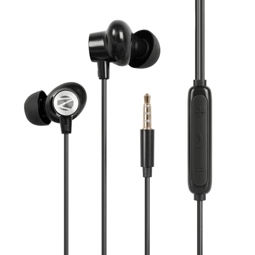 ZEBRONICS Wired in-Ear Earphones, 10mm Neodymium Drivers, Magnetic Earbuds, in-line Mic, Gold Plated 3.5mm Jack, Soft Silicon Cable 1.2m (Buds 60, Bla