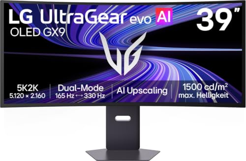 (-11%) LG Ultragear™ 39GX950B-B 39 Zoll 21:9 Curved 5K2K OLED Gaming Monitor, 165Hz/330Hz Dual Mode, AI Upscaling, DisplayHDR True Black 500, AMD FreeSync Premium Pro, USB-C (90W), Schwarz