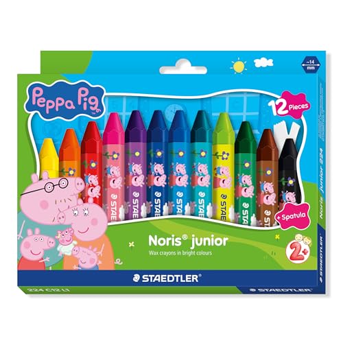 🔥 STARKER PREIS (-32%) STAEDTLER Noris junior Wachsmalstifte Peppa Wutz 12er Set - Dicke Wachsmalkreiden für großflächiges Ausmalen und kreative Maltechniken - Ergonomische Wachsmaler für kleine Kinderhände