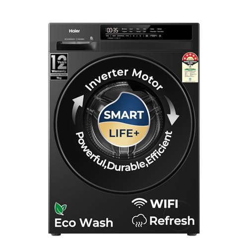 Haier 7 Kg AI One Touch, AI Smart Wash (AI-DBT), PuriSteam, 525mm Super Drum, In-Built Heater,WI-FI, Fully Automatic Front Load Washing Machine, (EFL7
