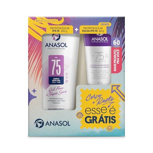 Kit de Protetor Solar Anasol, FPS 75, Corporal 200g e Facial 60g