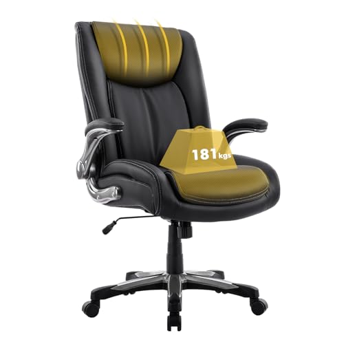 (-15%) COLAMY Chefsessel Bürostuhl 181kg, Großer Ergonomischer Chefsessel Leder, Breiter Sitz, Klappbare Armlehnen, Höhenverstellbar für das Homeoffice, Schwarz