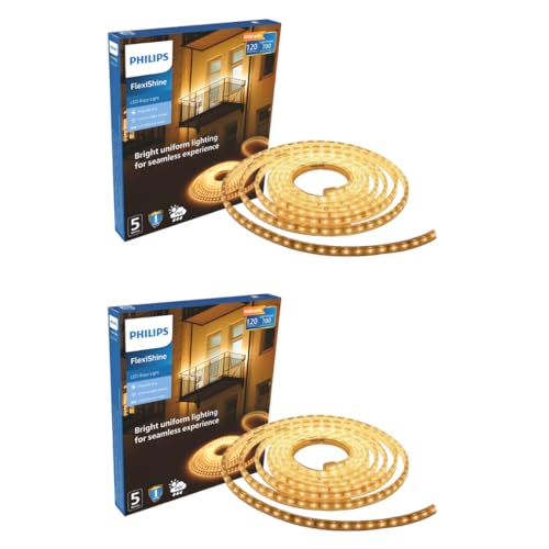 PHILIPS FlexiShine LED Strip Light 5M | 8 Watt per Meter | 120 LEDs/m | IP65 Waterproof LED Rope Light for Outdoor Balcony Garden Pathway Lighting | F